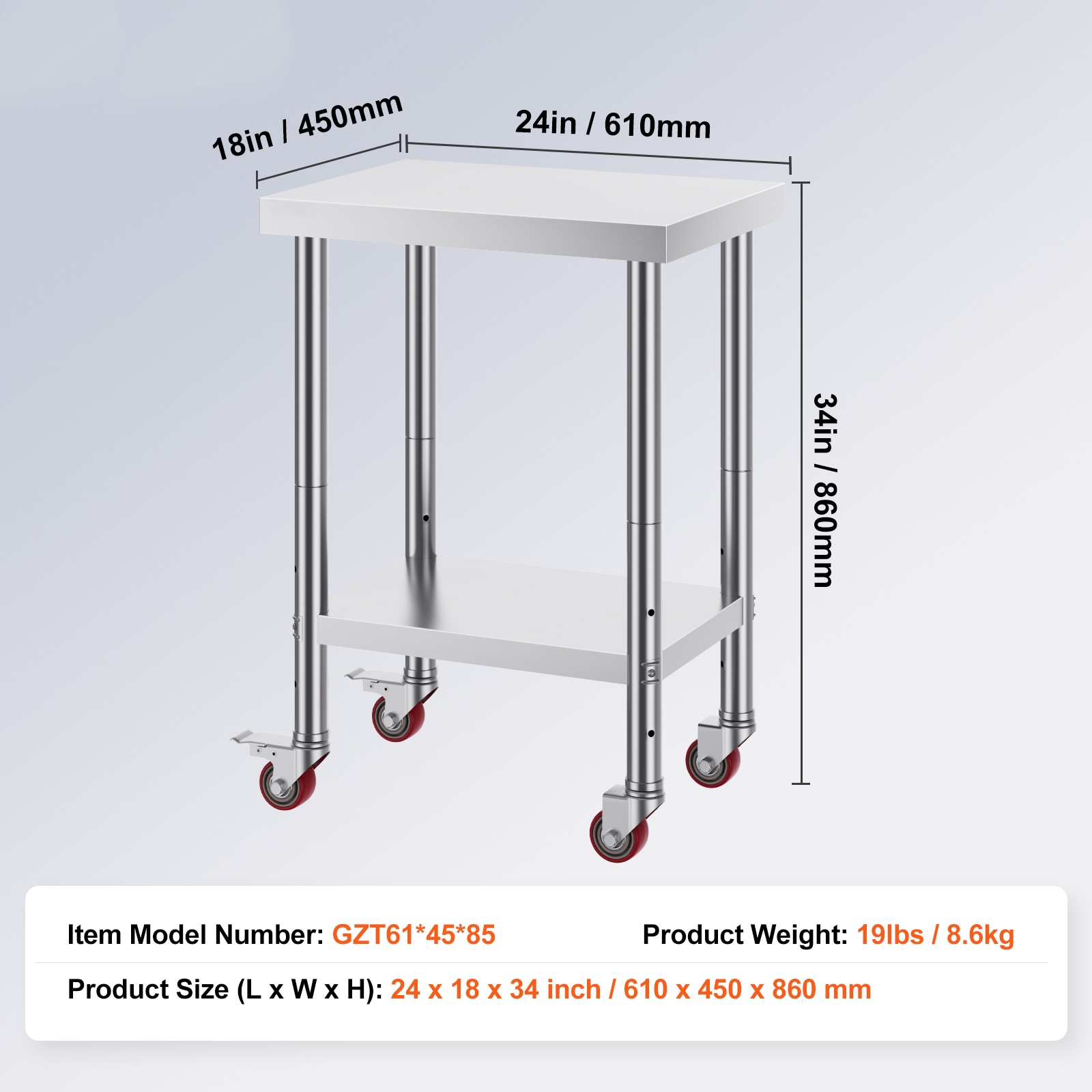 Stainless Steel Kitchen Prep Table With Adjustable Shelf And Wheels_voghion.com